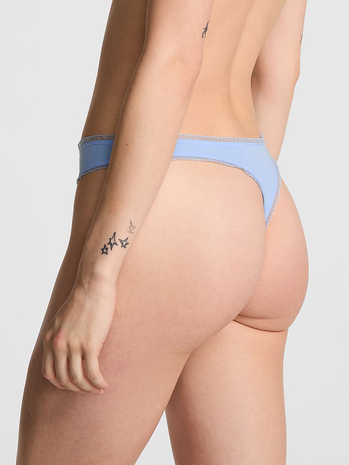 vs Pink Cotton Daisy Patch High-Leg Thong Panty Blue Dancer Mesh Daisy Graphic 2 of 3 
