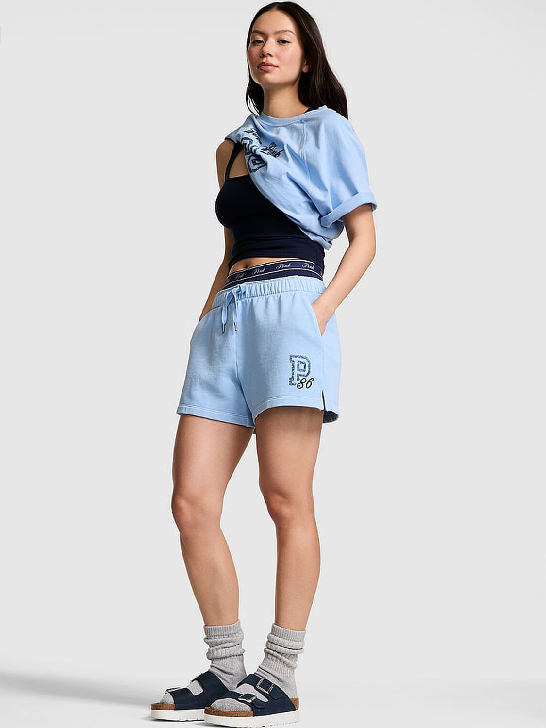 vs Pink Campus Fleece&trade; Roll-Down Shorts Blue Dancer 1 of 3 