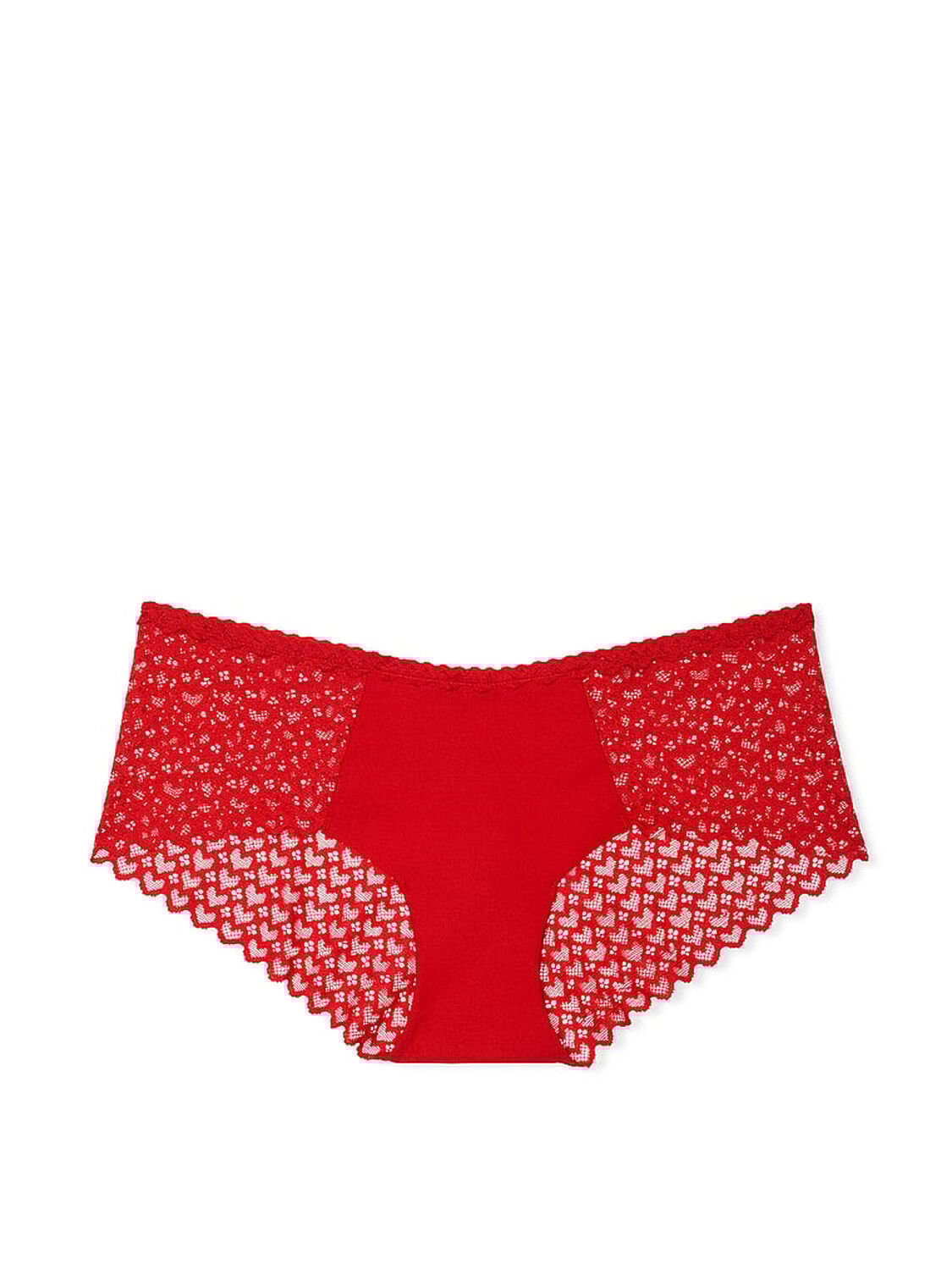 vs Pink No-Show Heart Lace Hiphugger Panty Bright Vermillion 1 of 2 
