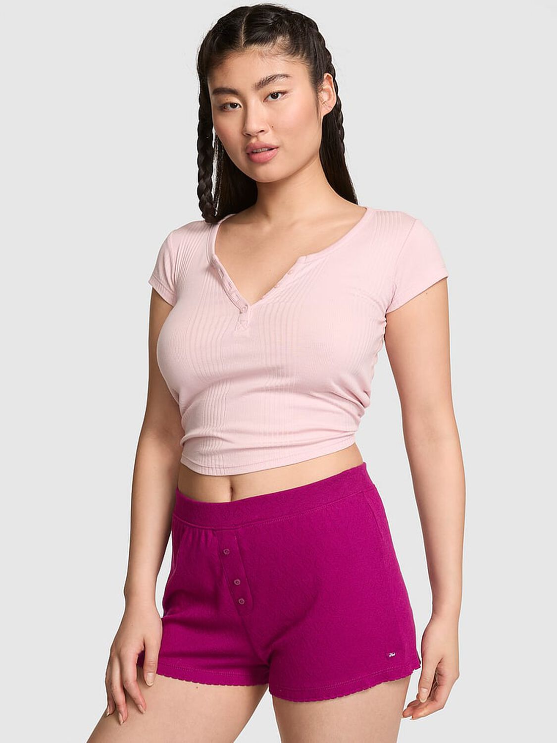 vs Pink Pointelle Boxer Shorts Magenta Rose 1 of 4 