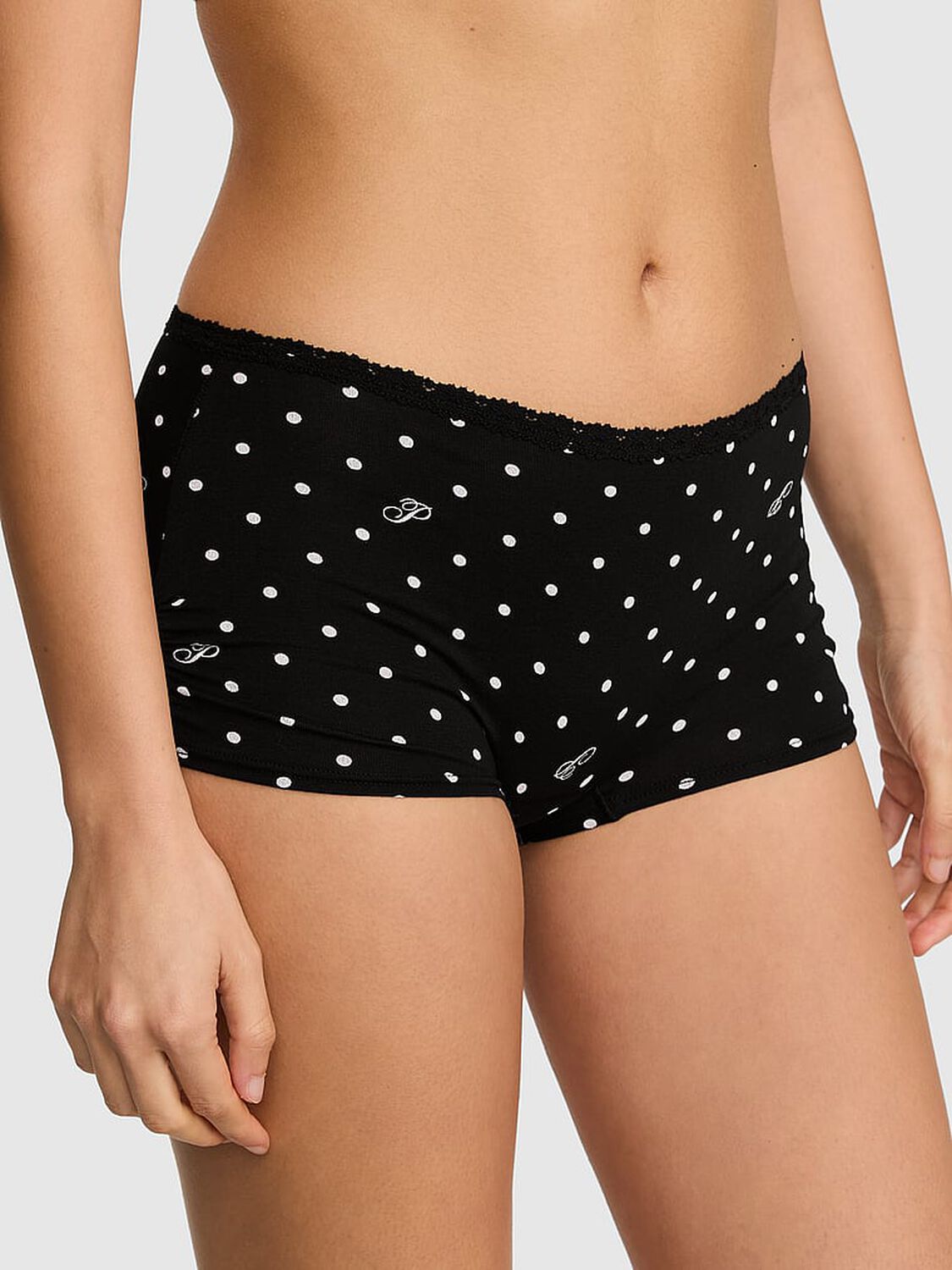 pink Pink Cotton Dorm Boyshort Panty Black Dot P Script Print 1 of 3 