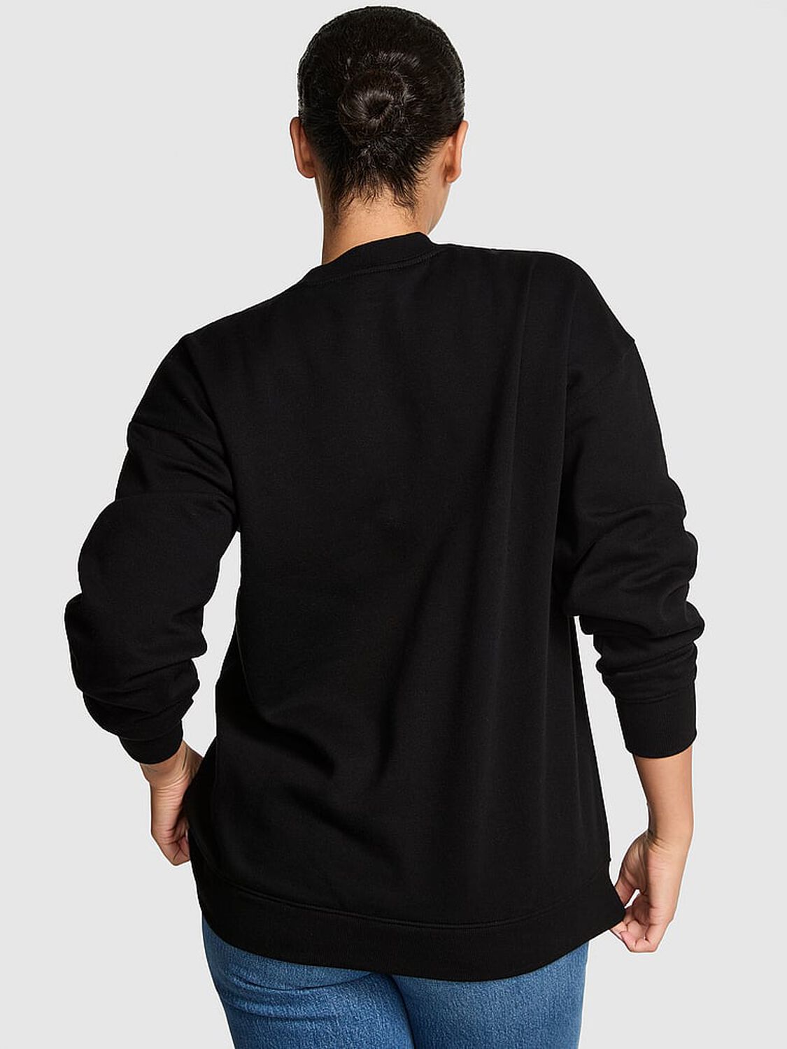 vs Pink Ivy Fleece Oversized Crew Sweatshirt Pure Black Holiday 2 of 2 