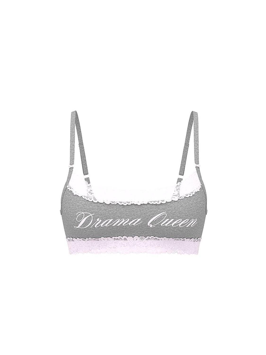 vs Pink Cotton Lace-Trim Scoop Bralette Medium Heather Grey Spring 3 of 4 