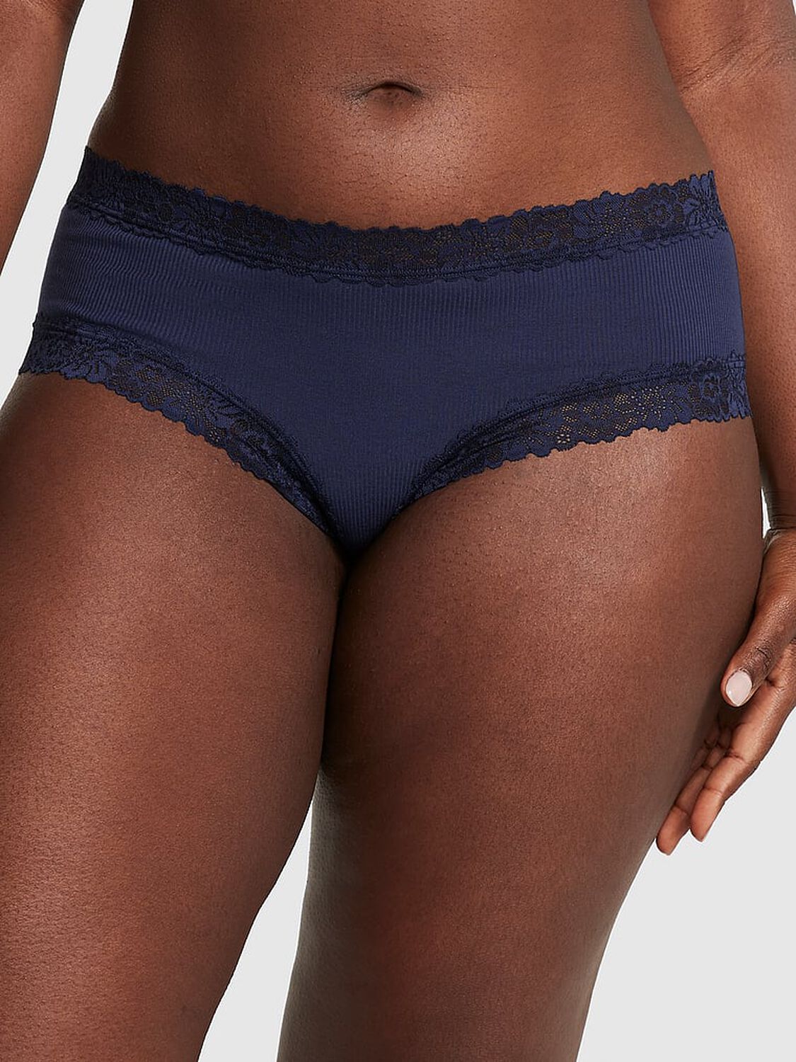 vs Pink Wink Lace-Trim Cheeky Panty Midnight Navy 1 of 3 