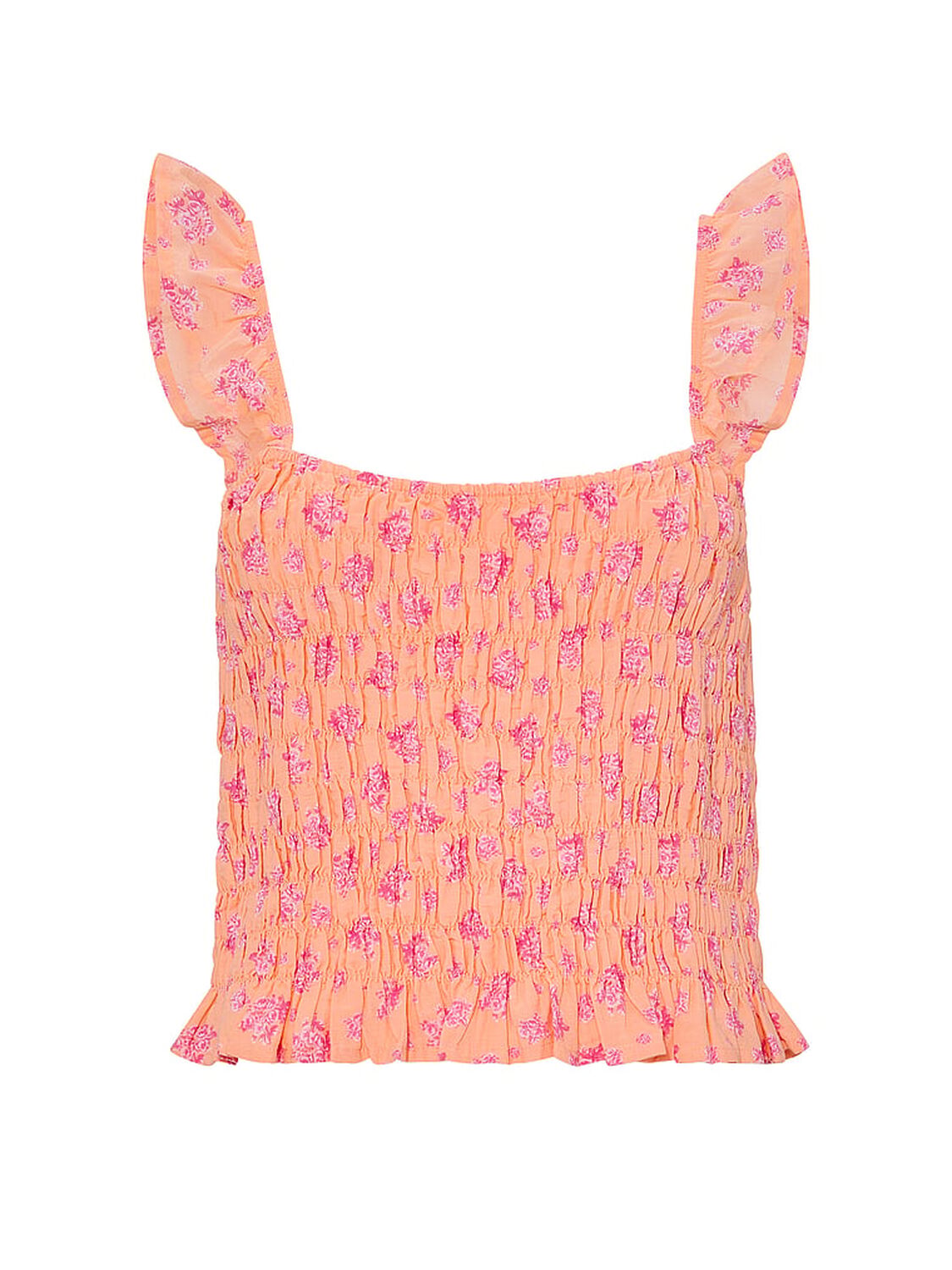 vs Pink Flirty Fit Smocked Tank Top Peach Floral 3 of 3 