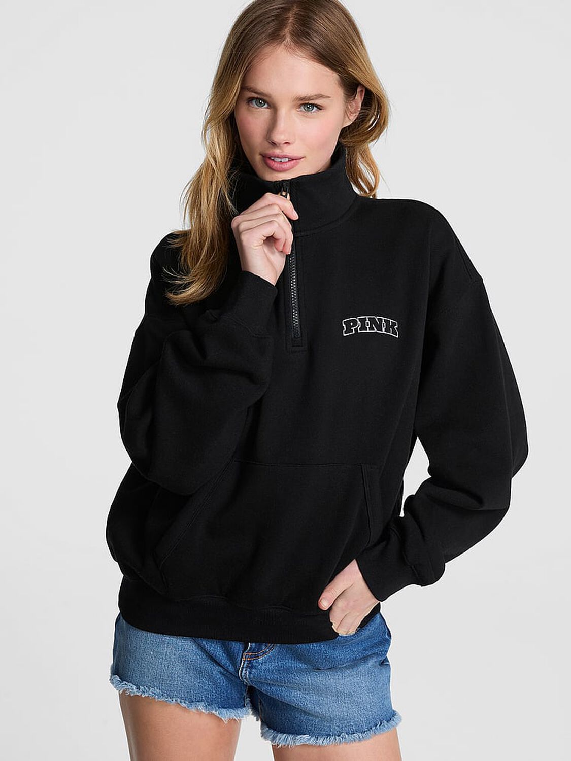 vs Pink Ivy Fleece Quarter-Zip Sweatshirt Pure Black 3 of 3 
