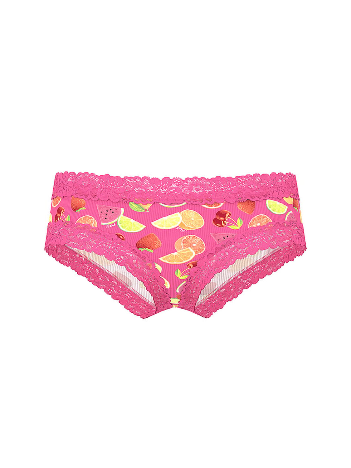 vs Pink Wink Lace-Trim Cheeky Panty Carmine Rose Fruit Salad 1 of 3 