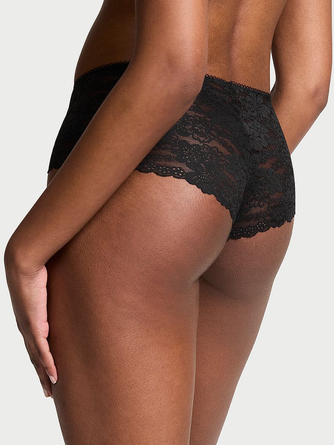 vs Pink No-Show Cheeky Panty Pure Black Lace Trim 2 of 3 