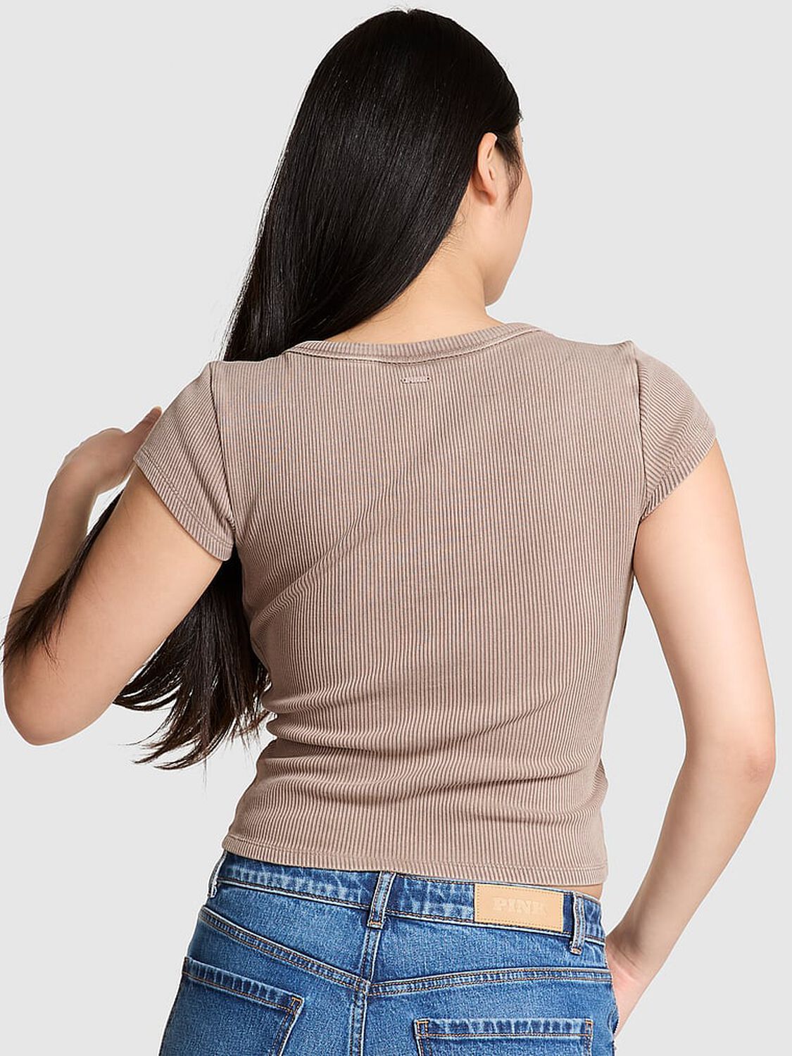 vs Pink Vintage Ribbed Scoop Tee Iced Coffee 2 of 2 