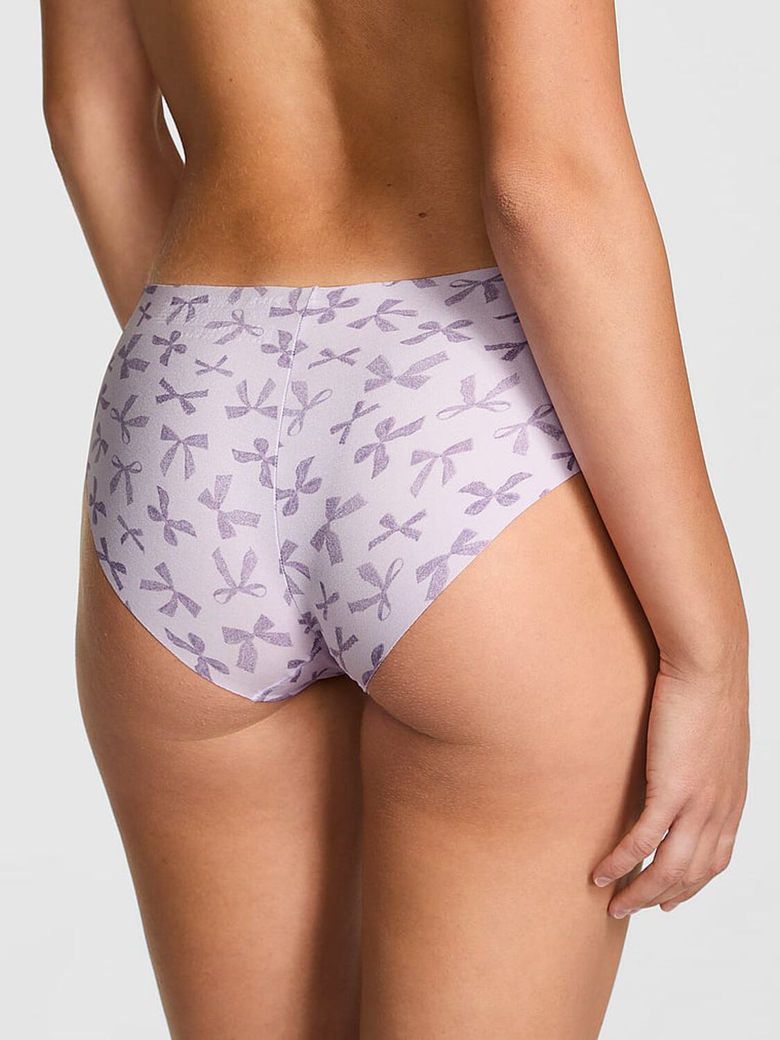 vs Pink No-Show Hiphugger Panty Purple Whisper Lace Bow Print 2 of 2 