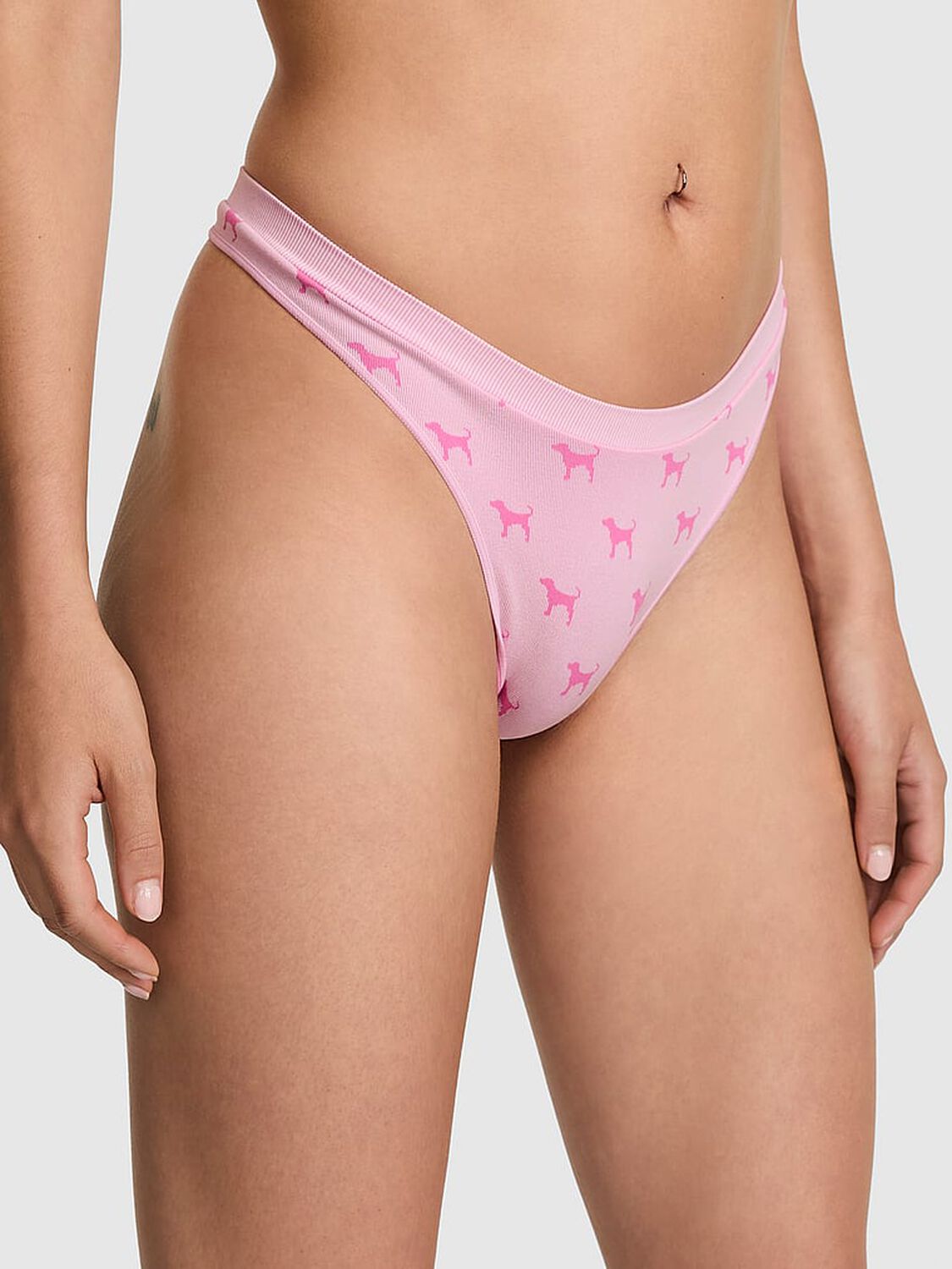 vs Pink Seamless High-Leg Thong Panty Pink Tulip Dog Print 1 of 3 