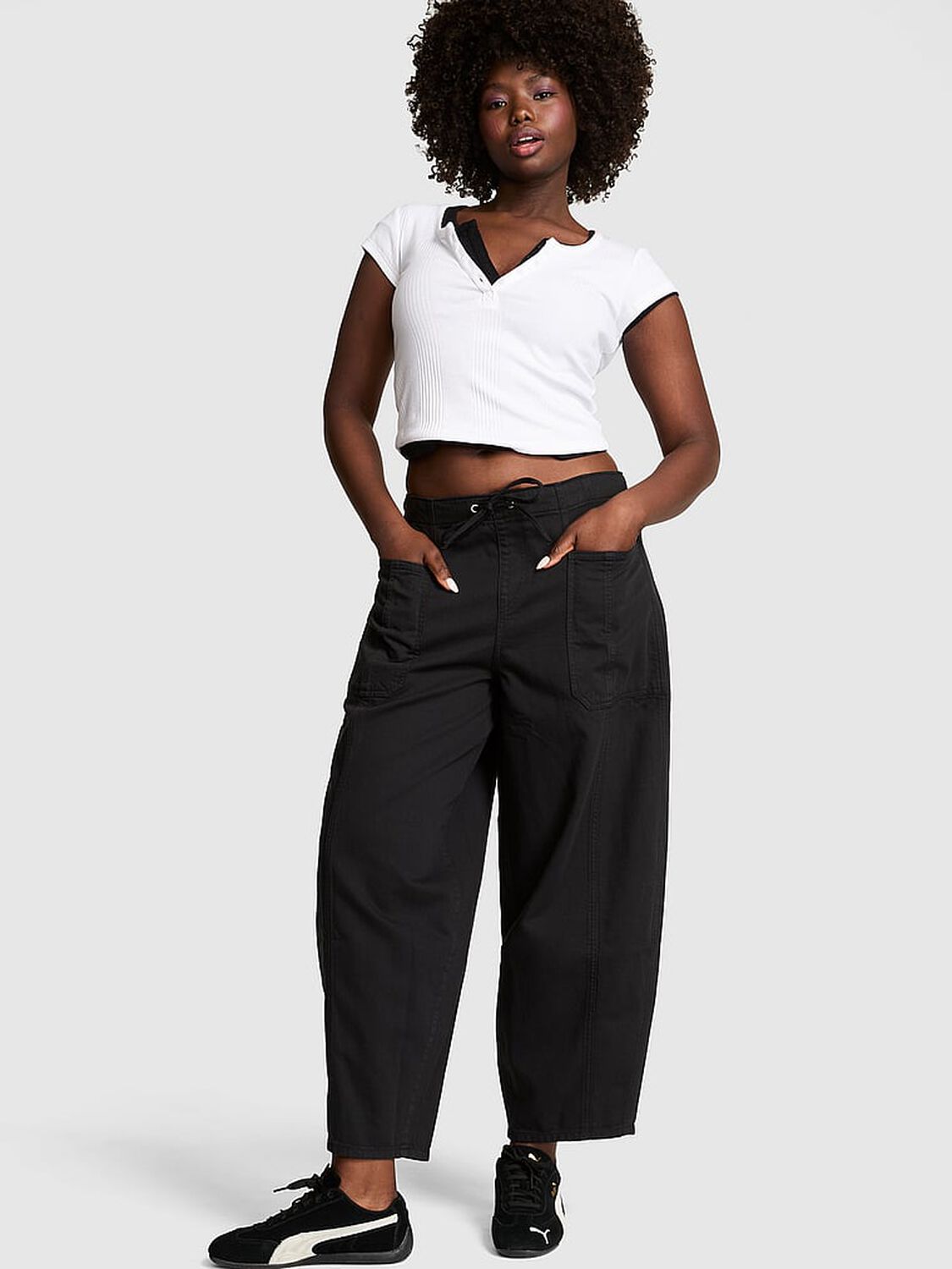 vs Pink Take It Easy Pull-On Barrel Pants Pure Black 1 of 3 
