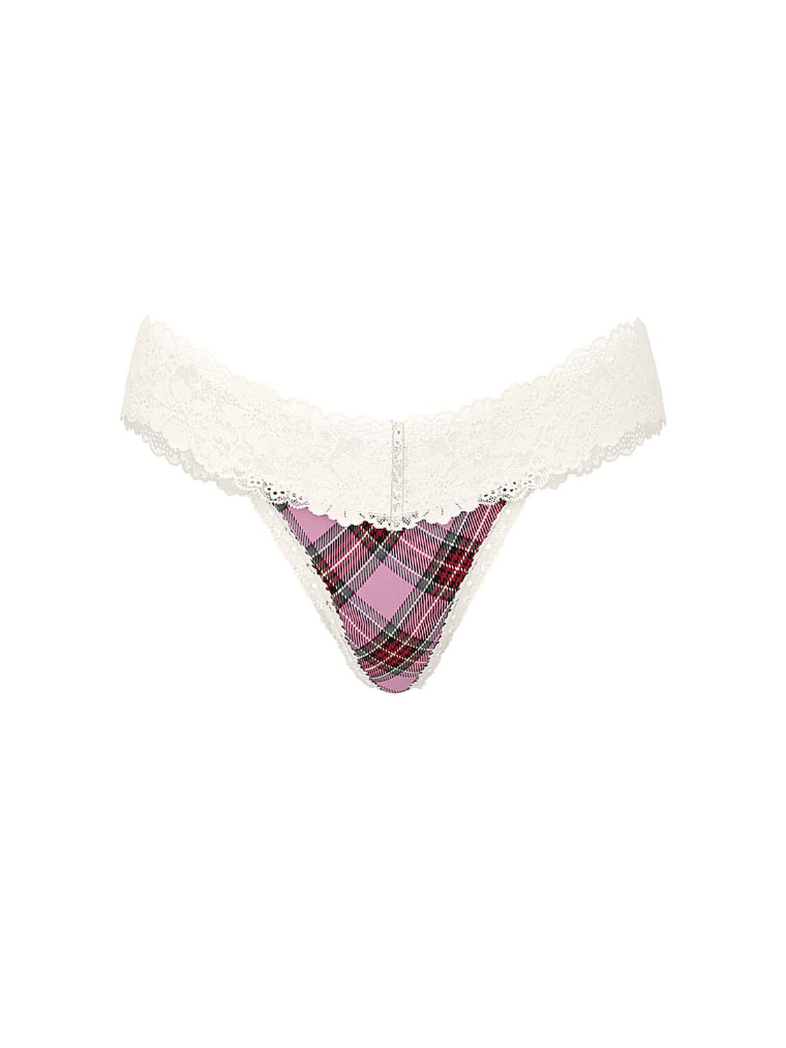 vs Pink Wink Lace-Trim Thong Panty Cream And Pink Plaid Print 3 of 3 