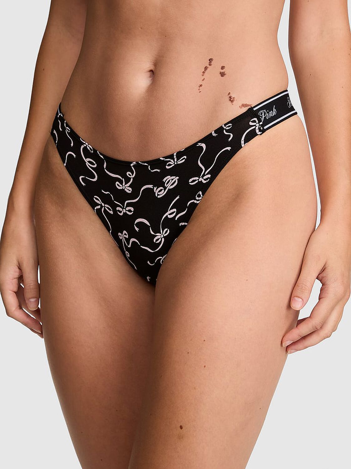 vs Pink Logo Cotton Shine High-Leg Thong Panty 1 of 2 