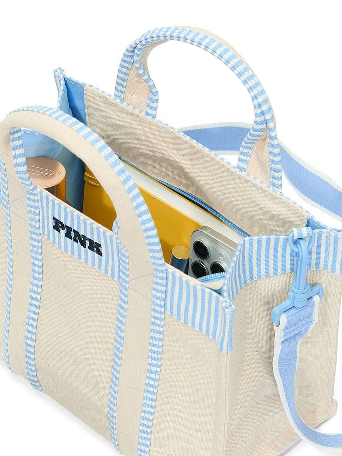 pink Pink Mini Crossbody Canvas Tote Bag Seascape Blue/Optic White 3 of 3 