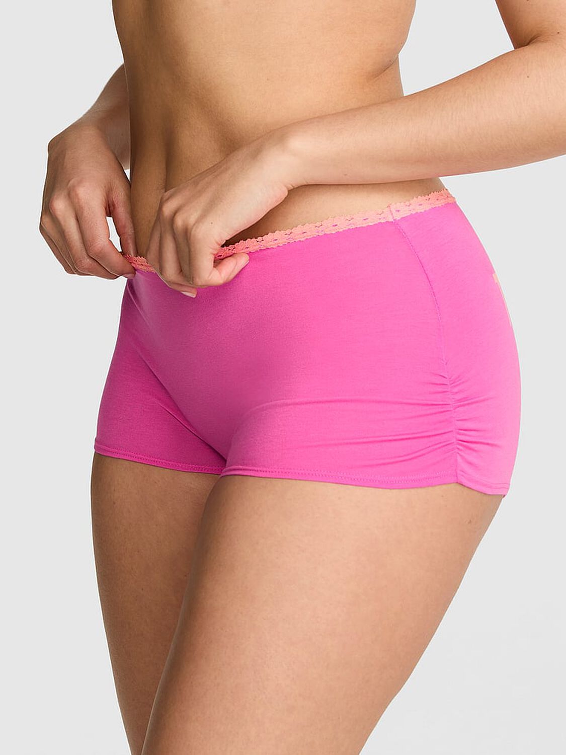 pink Pink Cotton Dorm Boyshort Panty Sizzling Strawberry With Peach Tree Lace And Too Pretty Butt Graphic 1 of 2 