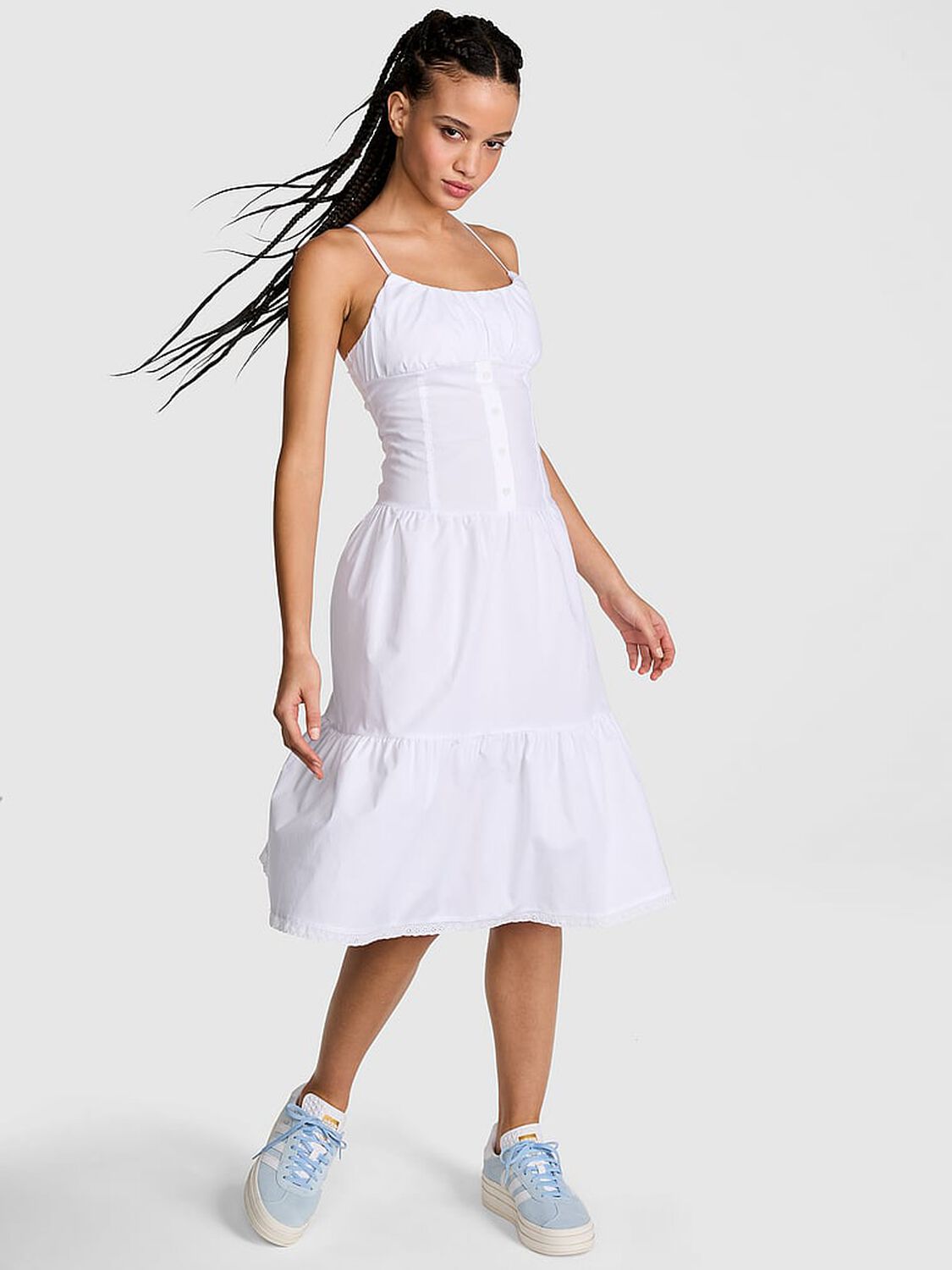 vs Pink By Frankies Bikinis Prairie Poplin Midi Dress Bright White 1 of 3 