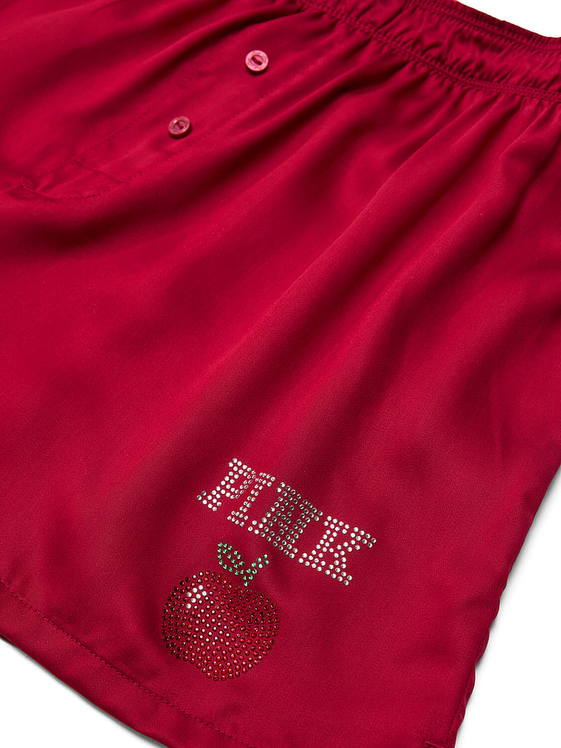 vs Pink Silky Sleep Boxy Pajama Shorts Red Lacquer W/ Apple Graphic 4 of 4 