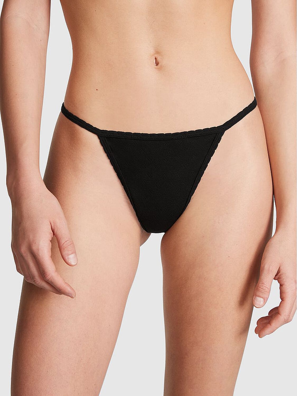 vs Pink Cotton V-String Panty Pure Black 1 of 3 