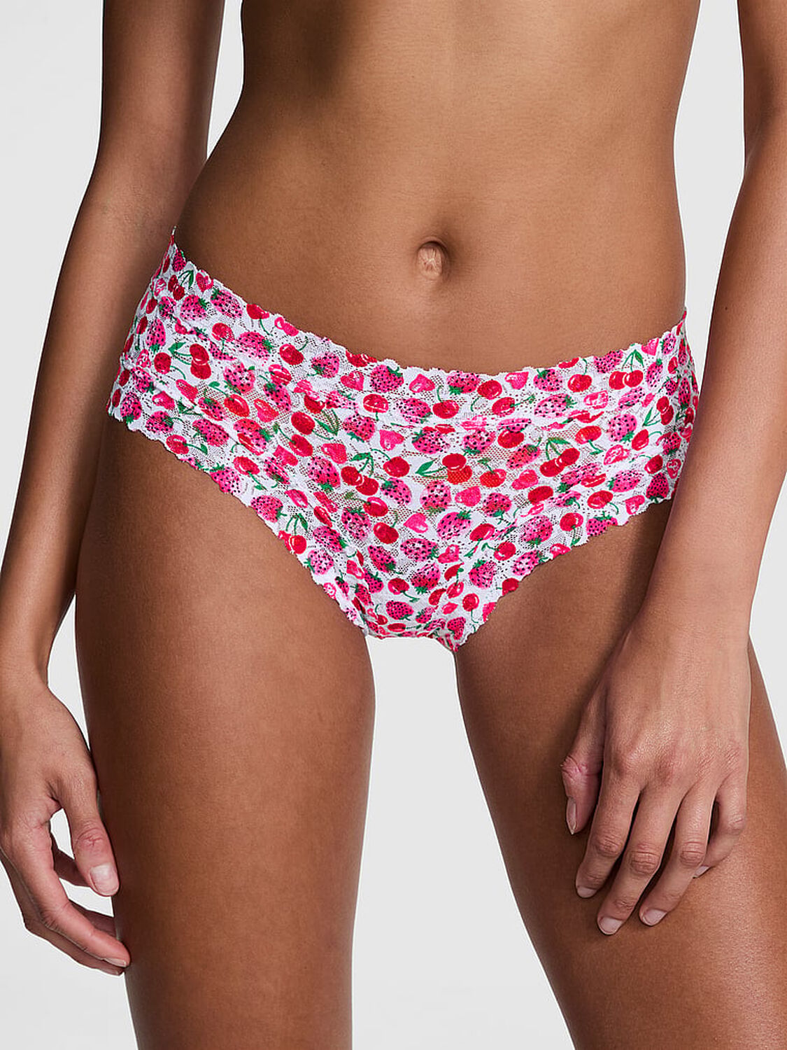 vs Pink Wink Cheeky Panty White Cherry Heart Print 1 of 3 