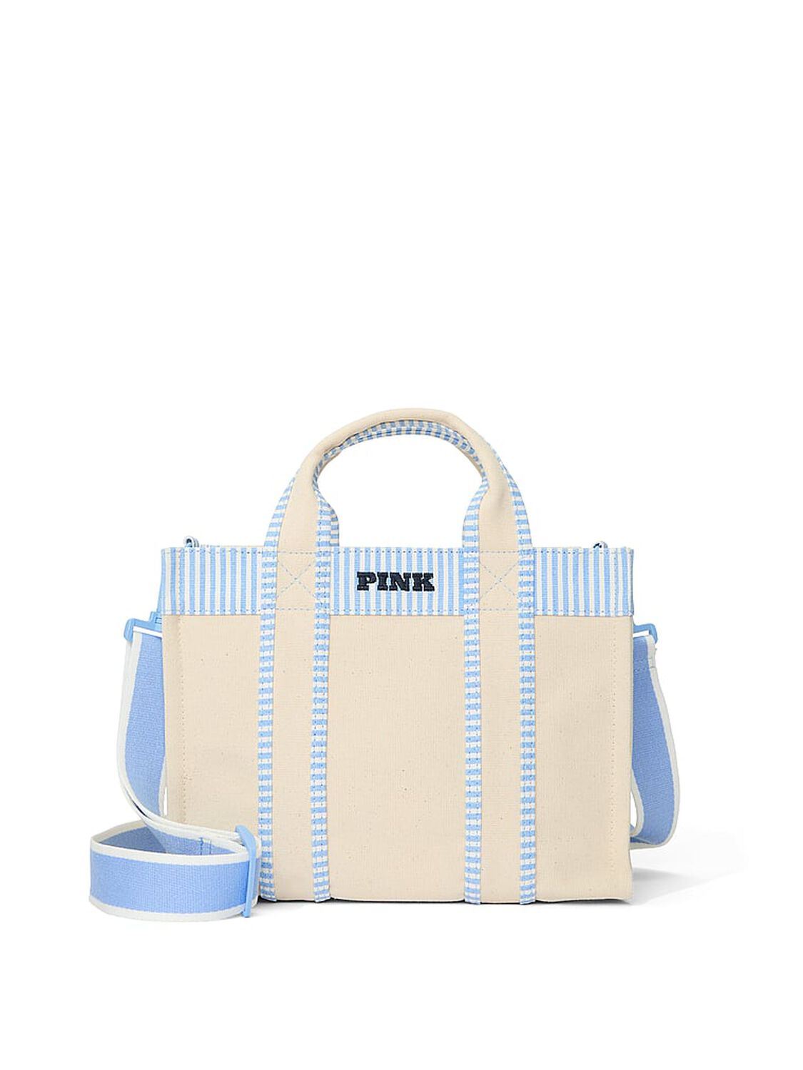 pink Pink Mini Crossbody Canvas Tote Bag Seascape Blue/Optic White 1 of 3 