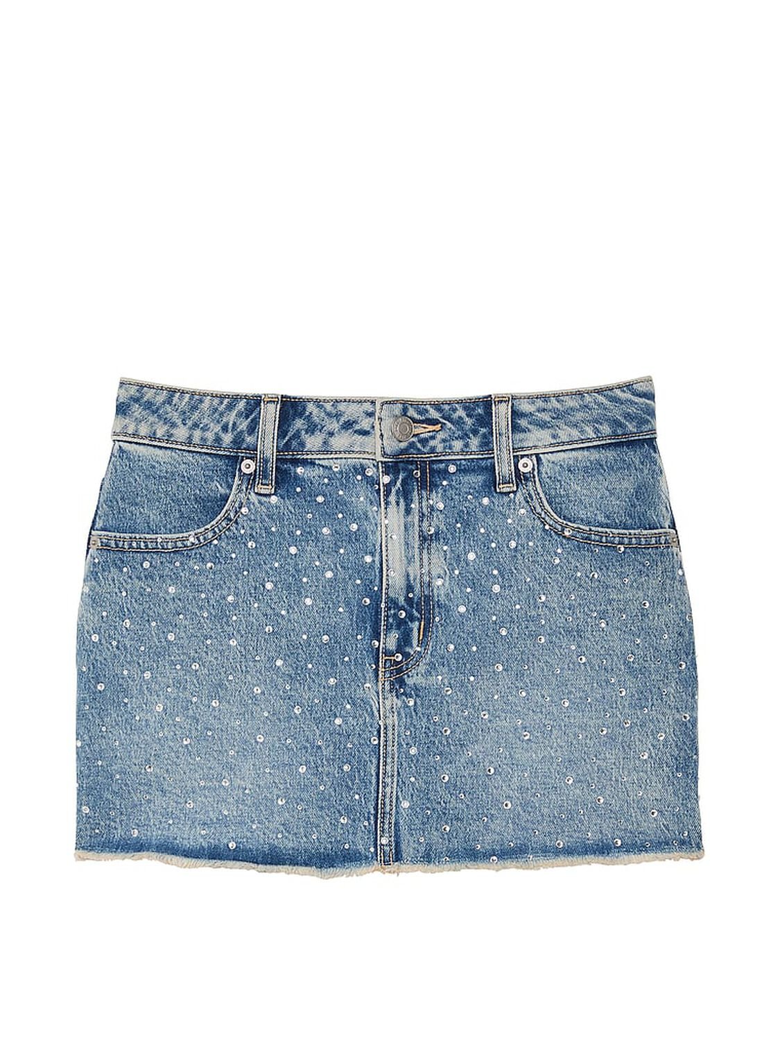 vs Pink Denim by PINK Mid-Rise Jean Skirt Diamante Wash 3 of 3 