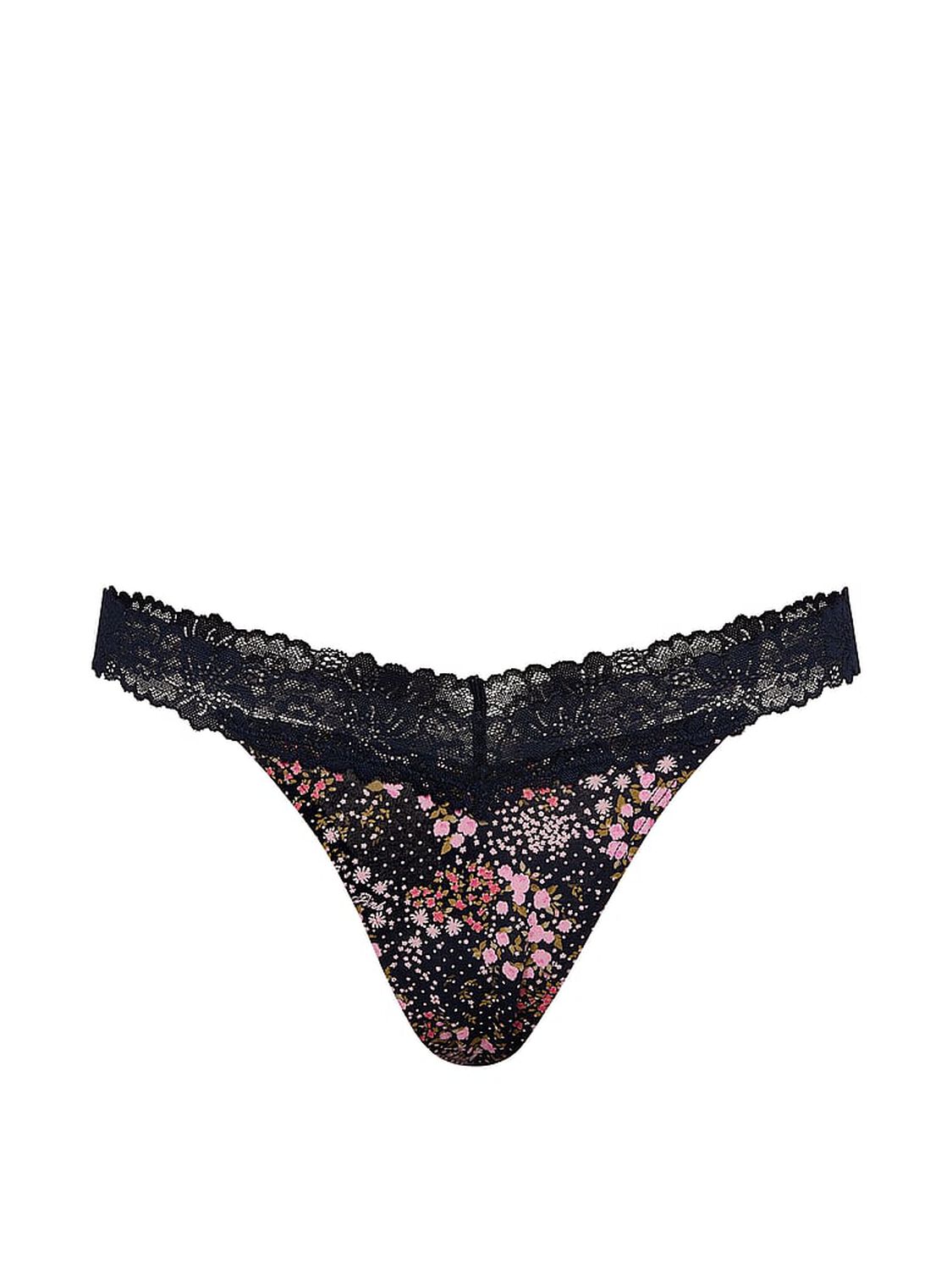 vs Pink Cotton Lace-Trim Thong Panty Noir Navy Floral Print 3 of 3 