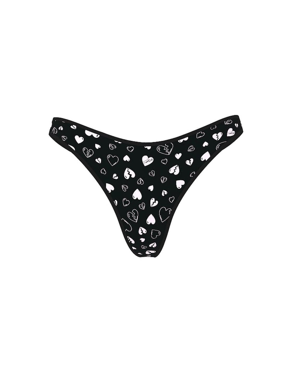 pink Pink Cotton High-Leg Thong Panty Black Broken Hearts Print 3 of 3 