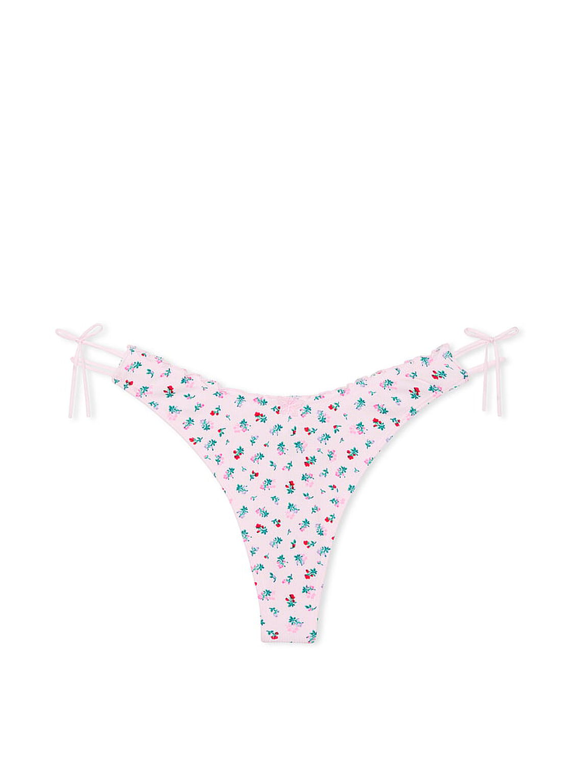 vs Pink Cotton Side-Tie Thong Panty Pink Tulip Floral Print 3 of 3 