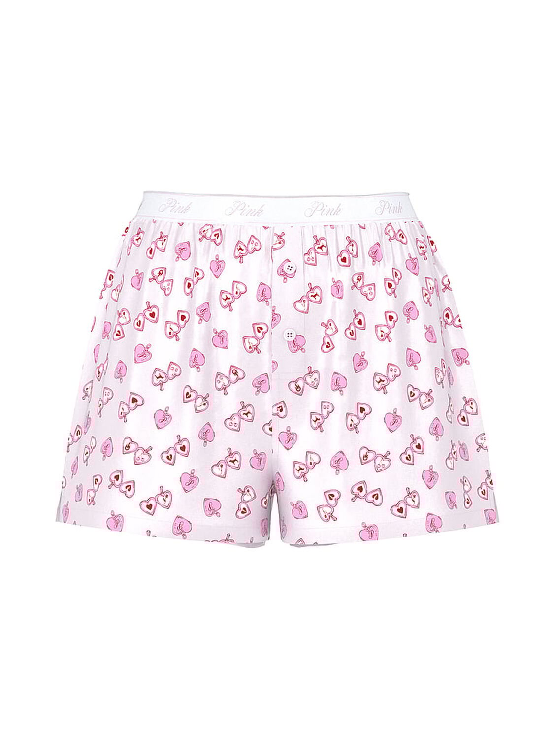 vs Pink Silky Sleep Boxy Pajama Shorts Pink Tulip Locket Hearts 3 of 4 