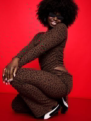 Waffle Knit Foldover Flare Pants