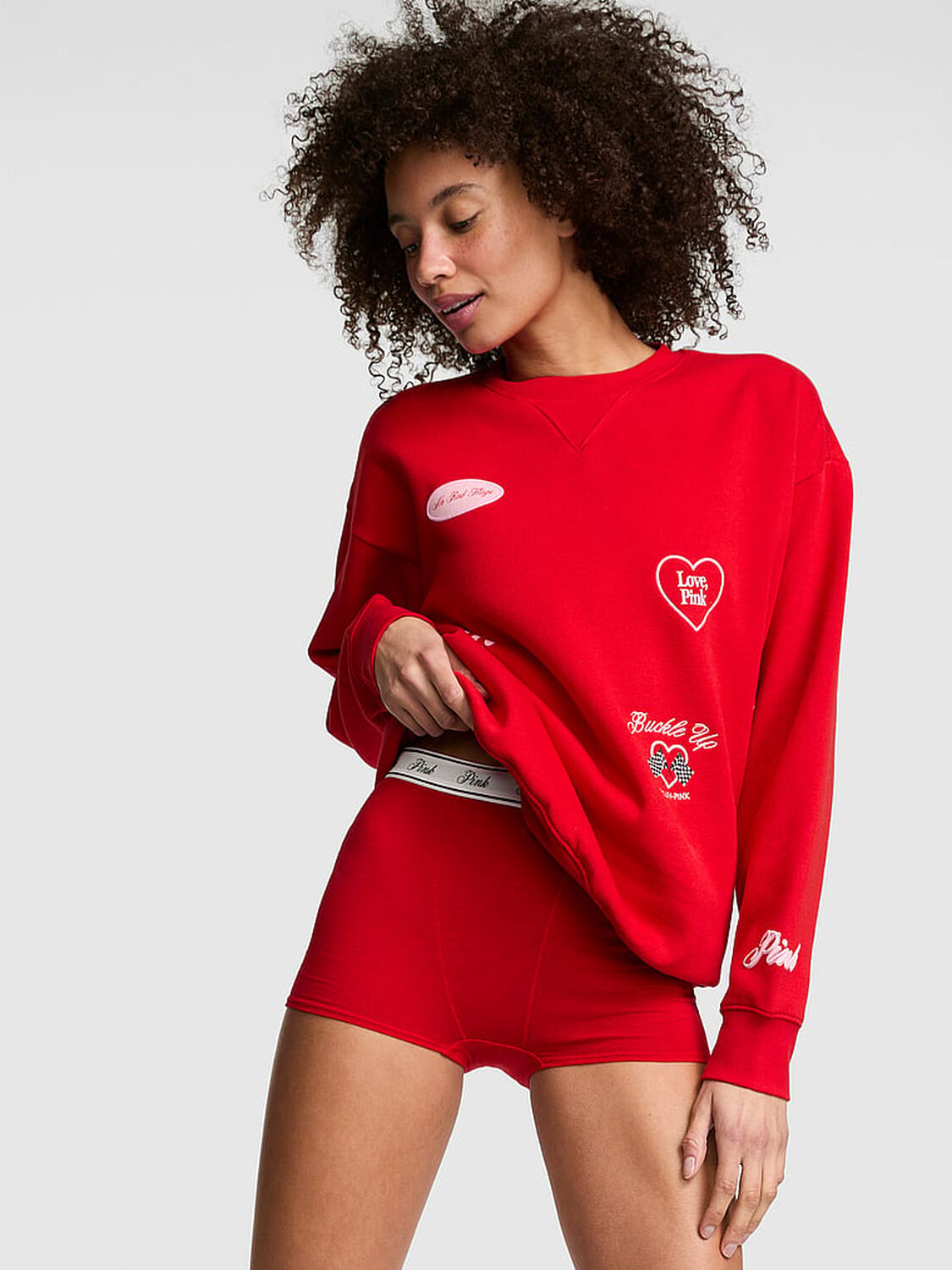 pink Pink Campus Fleece&trade; Oversized Crew Sweatshirt Bright Vermillion 1 of 3 