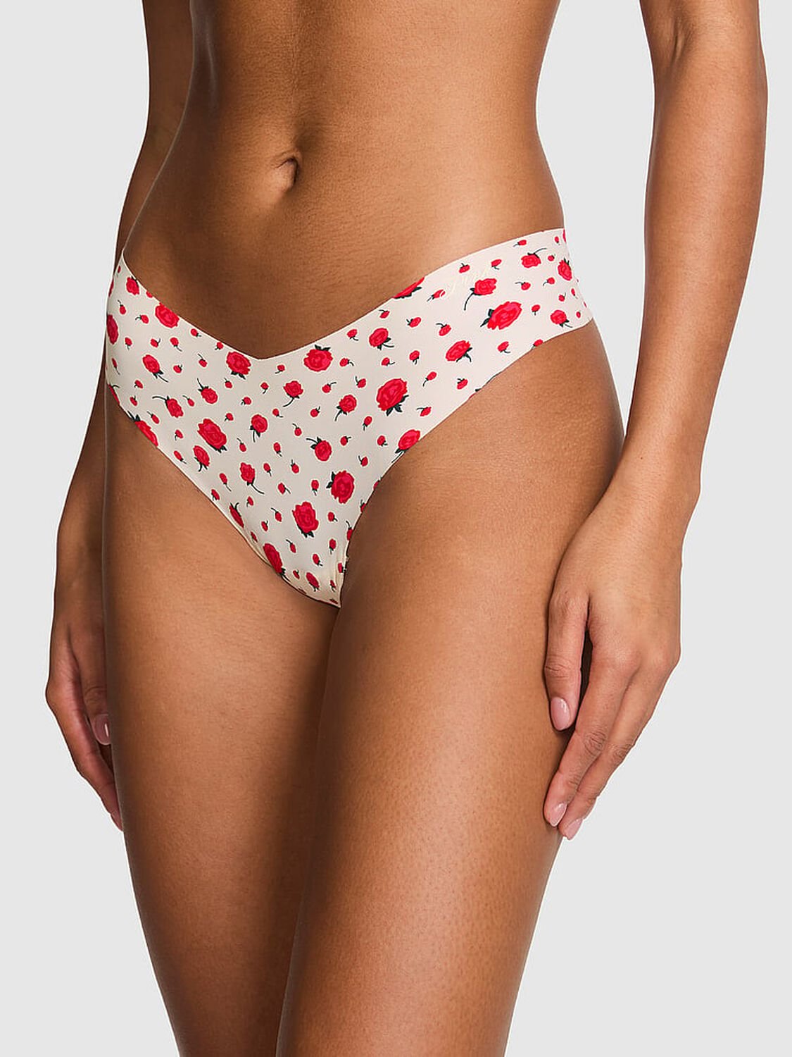 vs Pink No-Show Thong Panty Winter White Rose Floral 1 of 3 