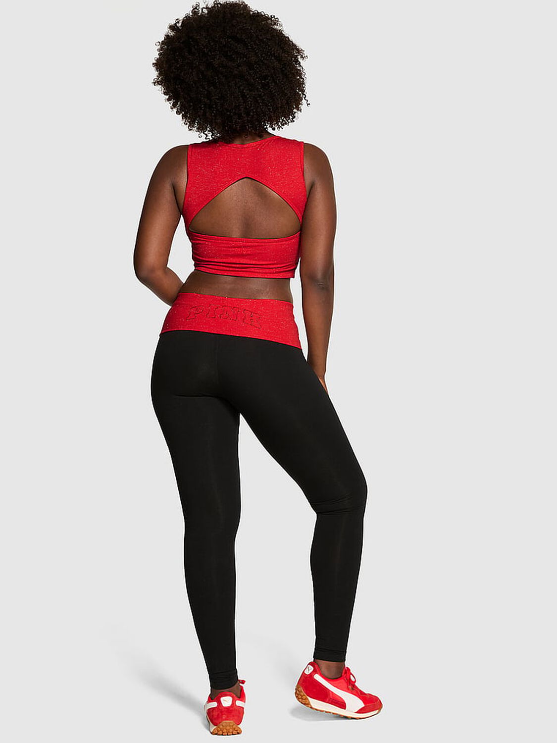 vs Pink All-Day Cotton Foldover Leggings Pure Black Red Pepper 2 of 2 