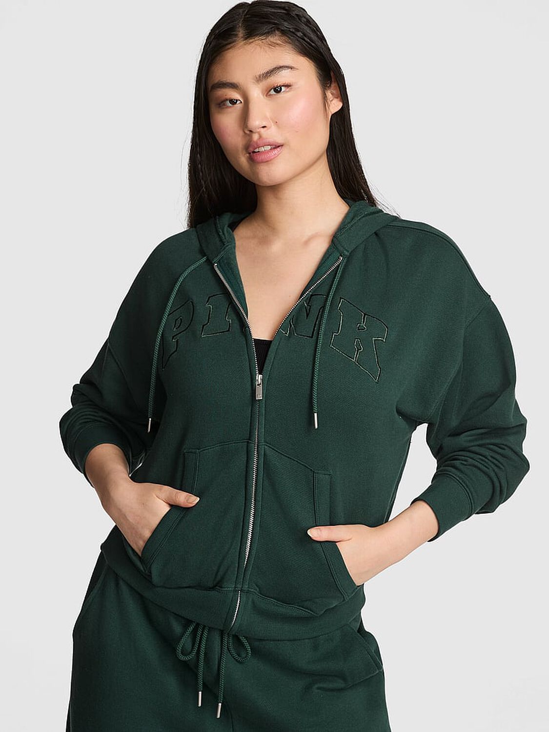vs Pink Ivy Fleece Campus Full-Zip Hoodie Deep Forest 1 of 3 