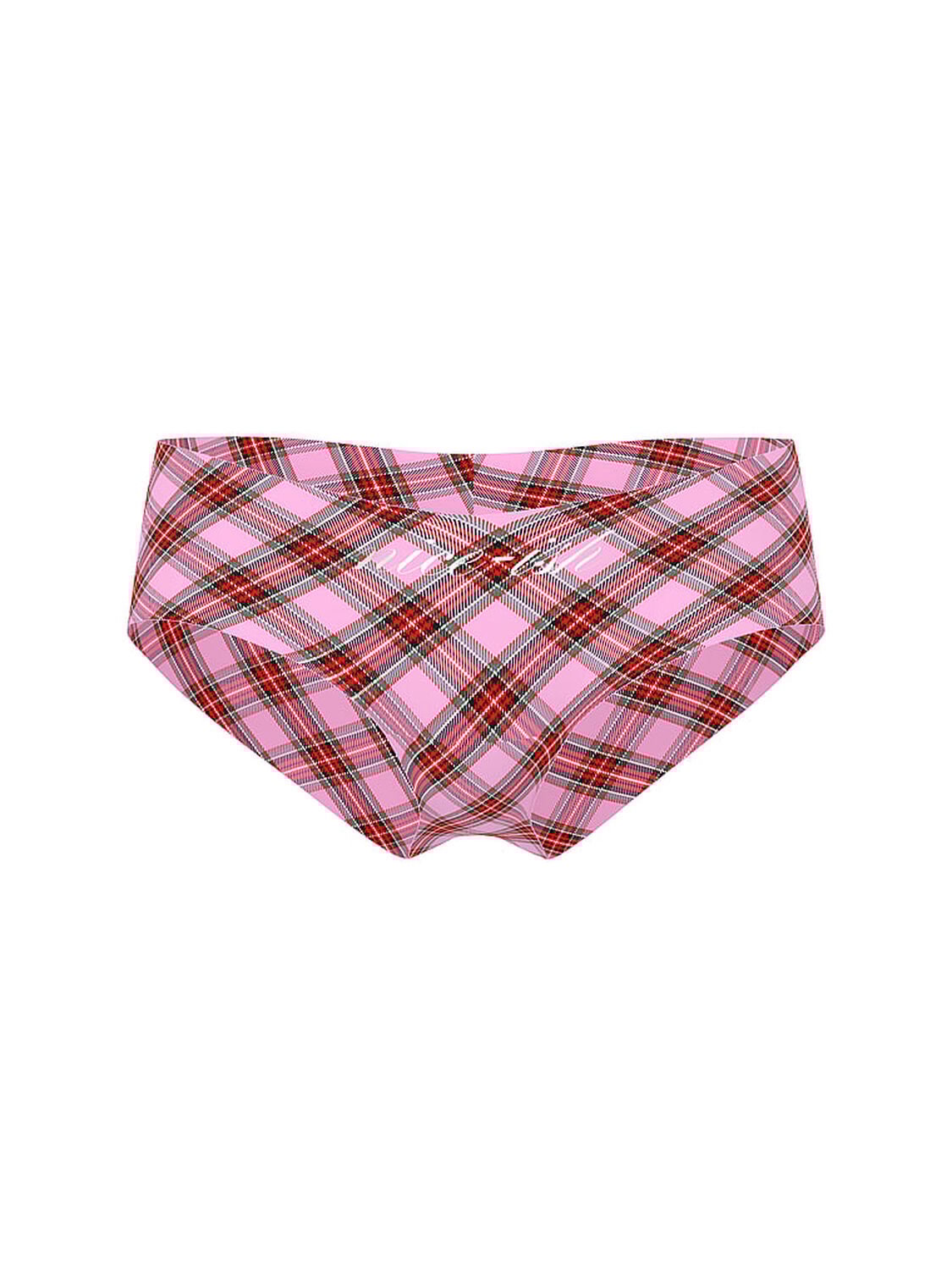 vs Pink No-Show Cheeky Panty Pink Lollipop Plaid Print With Niceish Foil Graphic 1 of 2 