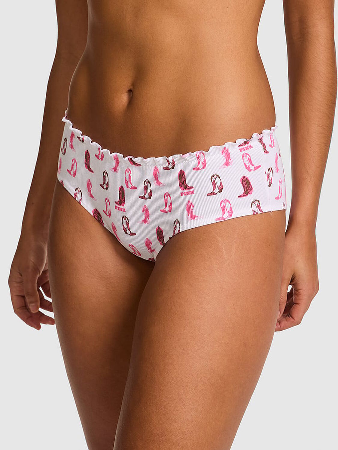 vs Pink Cotton Back-Tie Cheeky Panty White Cowboy Boot Print Side Tie 1 of 3 