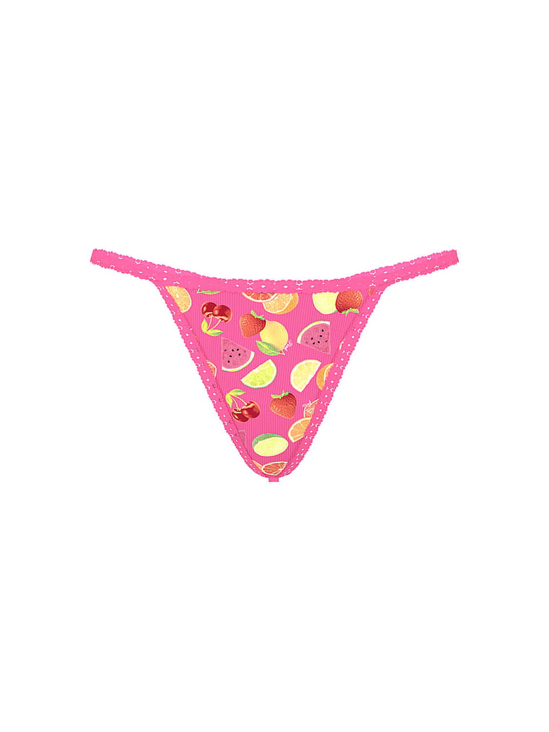 vs Pink Cotton V-String Panty Carmine Rose Fruit Print 1 of 3 