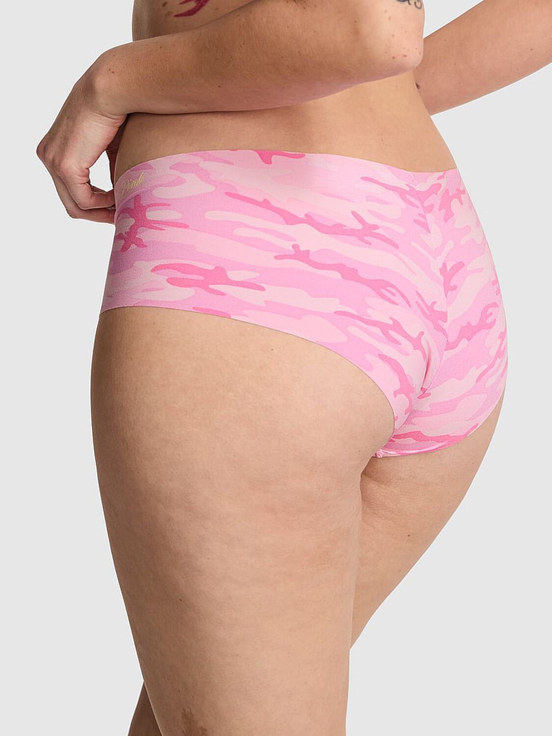 vs Pink No-Show Cheeky Panty Timeless Pink Camo Print W/ Graphic 2 of 3 
