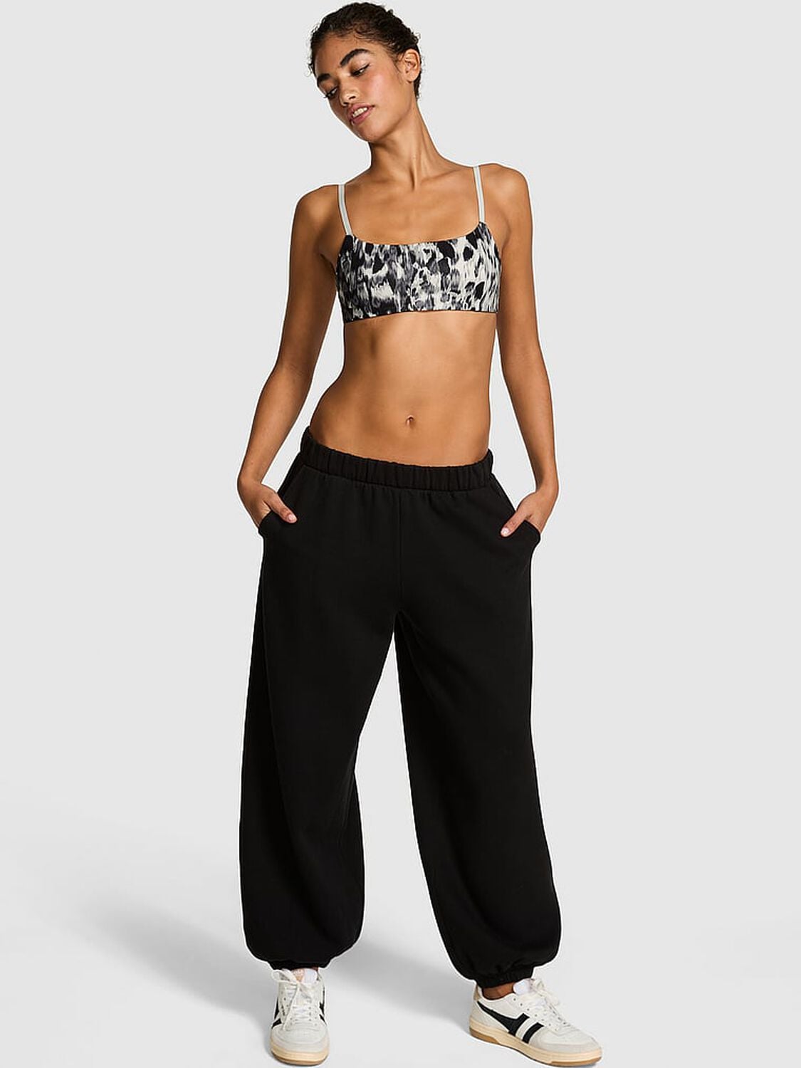 pink Pink Relay Square-Neck Sports Bra Snow Leopard Foil 1 of 3 