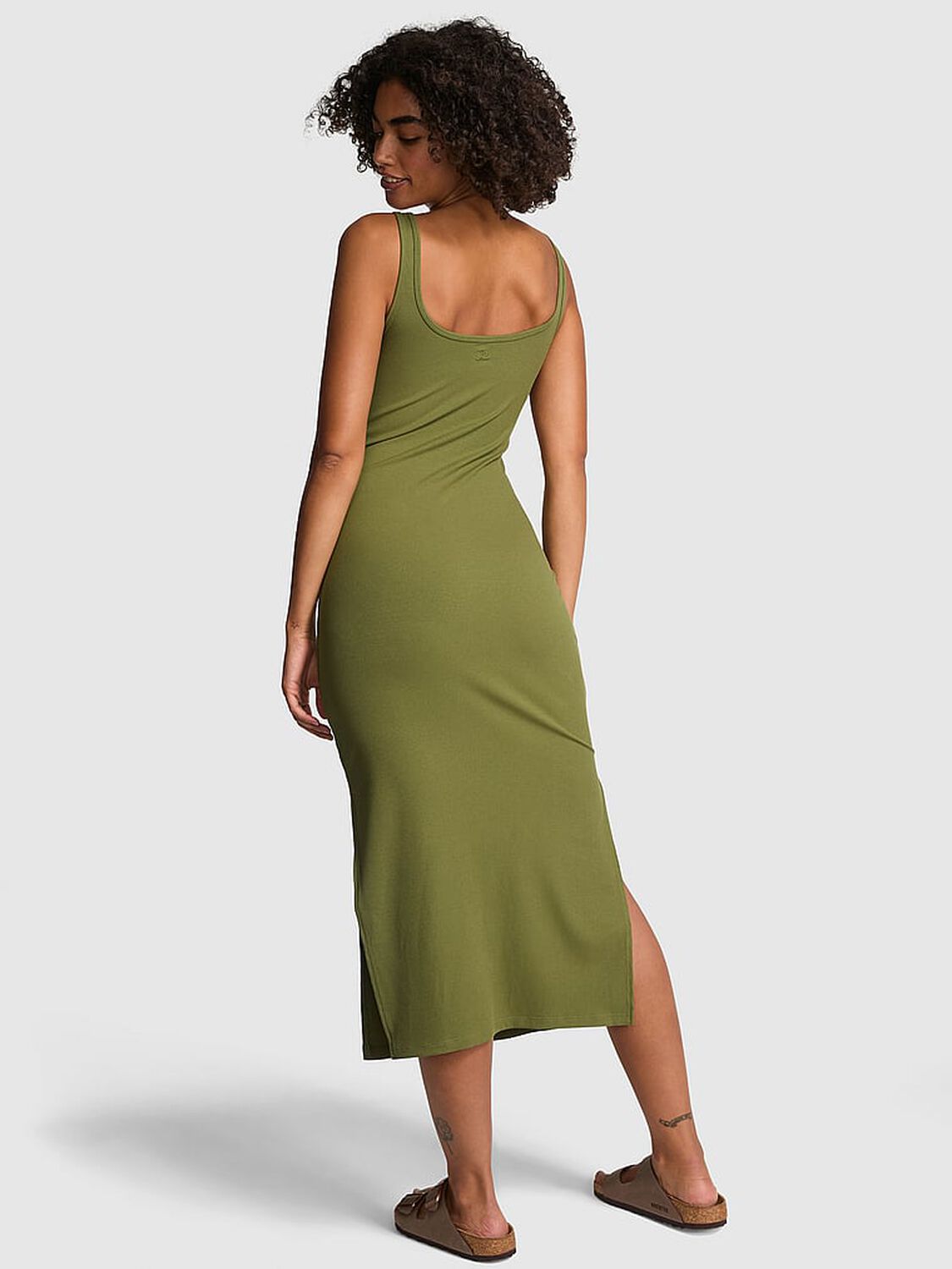 vs Pink All-Day Soft Ribbed Bodycon Midi Dress Olive Shade 2 of 3 