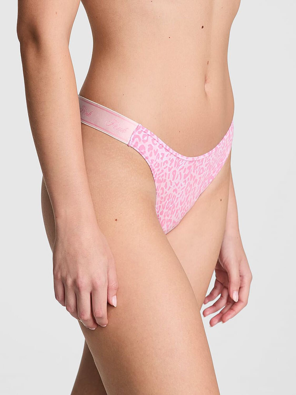 vs Pink Logo Cotton High-Leg Thong Panty 1 of 3 