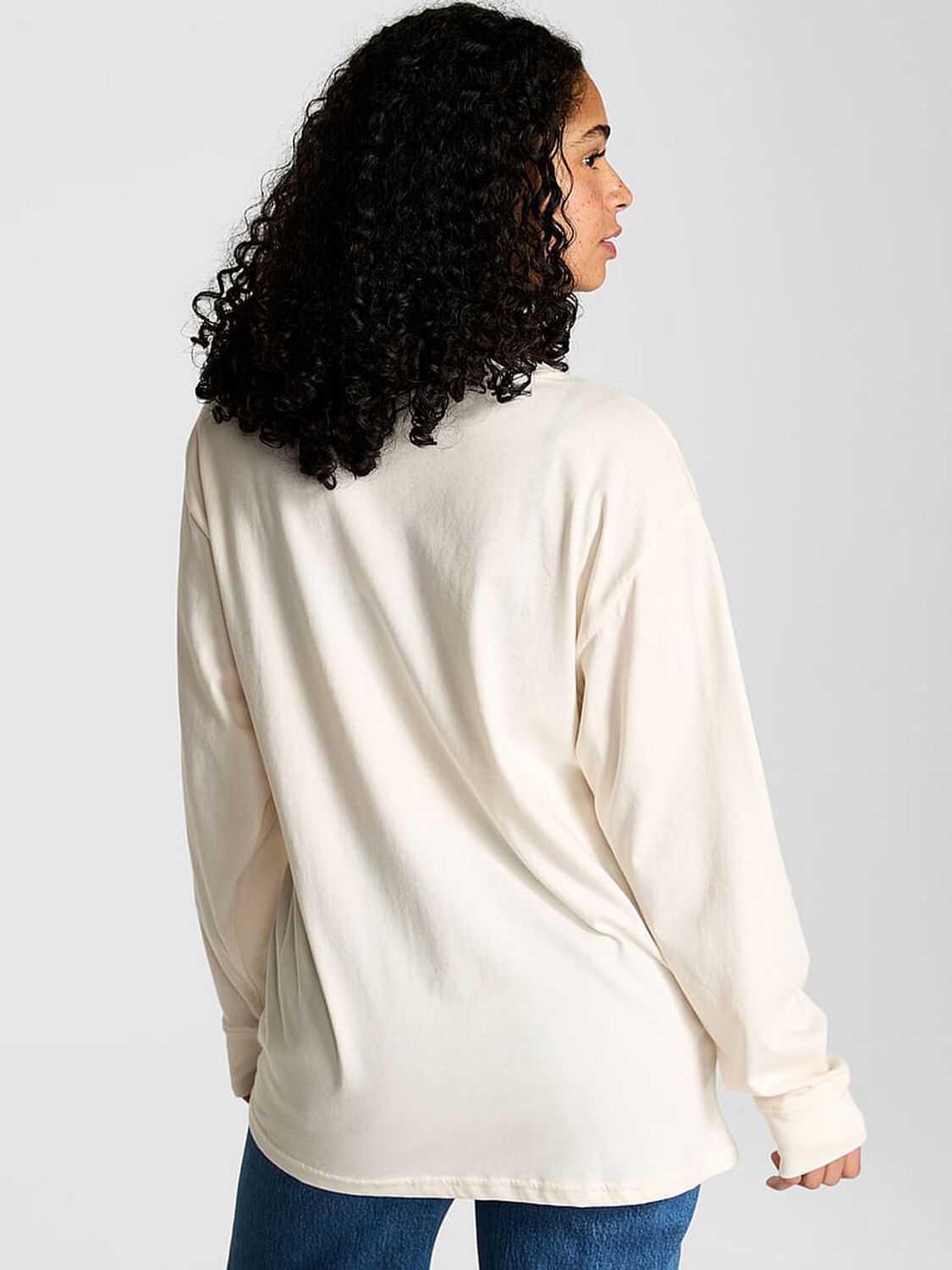 vs Pink Campus Cotton Long-Sleeve Tee Winter White Ott Shine Capsule 2 of 3 