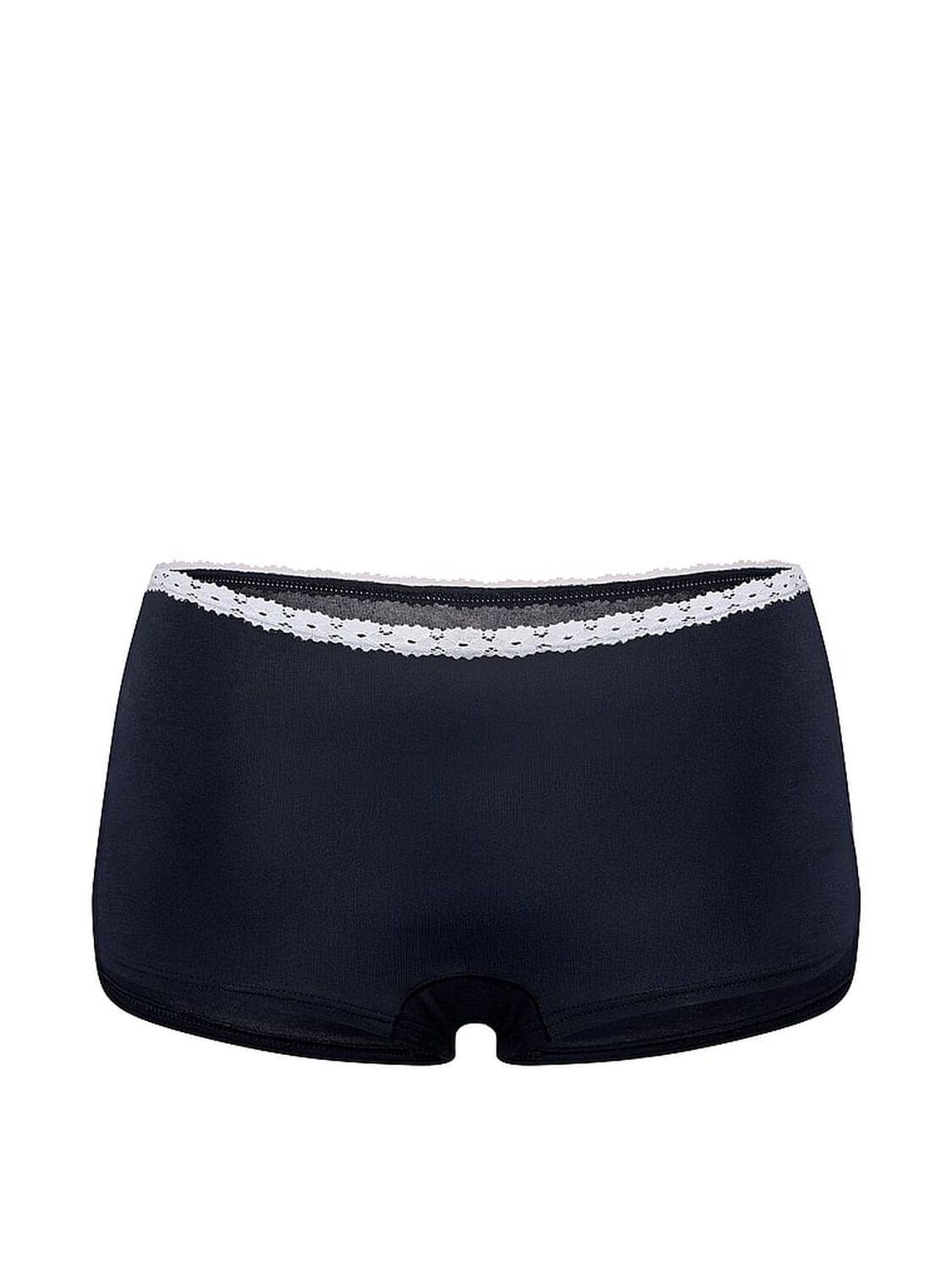 vs Pink Cotton Dorm Boyshort Panty Noir Navy With White Lace And Too Cute Graphic 3 of 3 