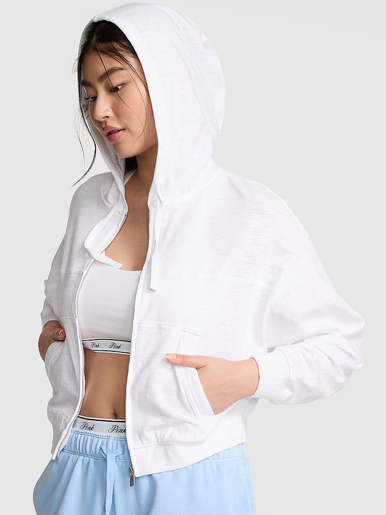 Lightweight Lounge Full-Zip Hoodie VS White S | Victoria's Secret