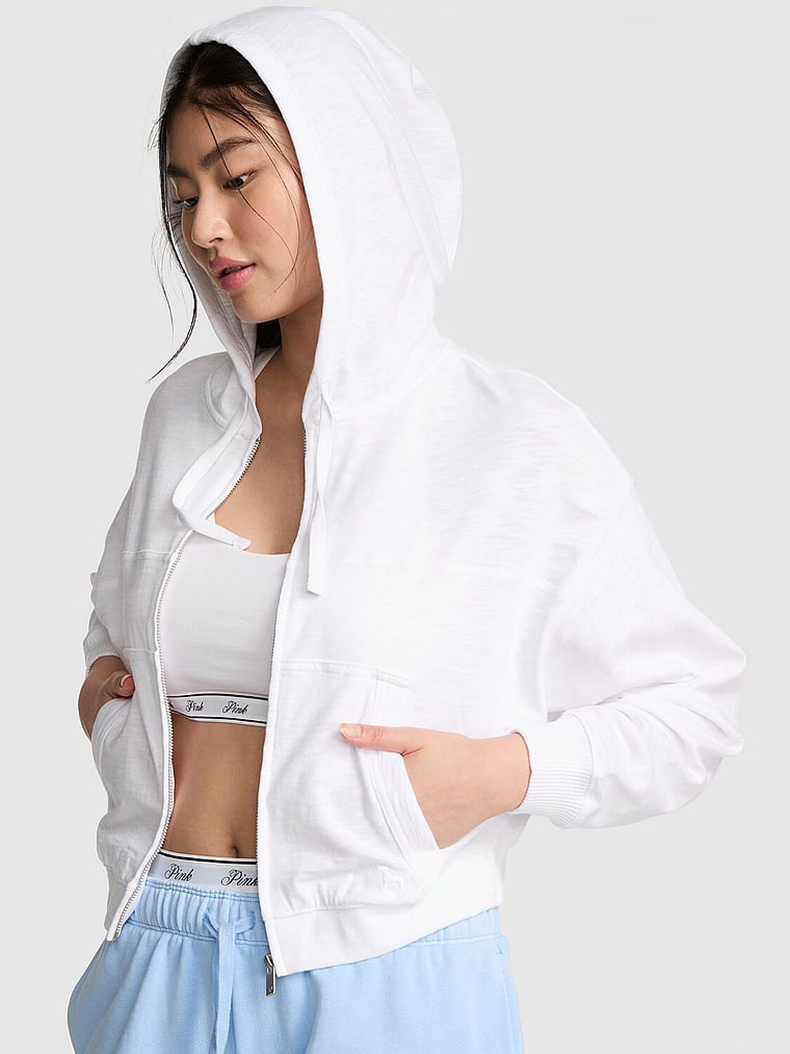vs Pink Lightweight Lounge Full-Zip Hoodie Vs White 1 of 2 