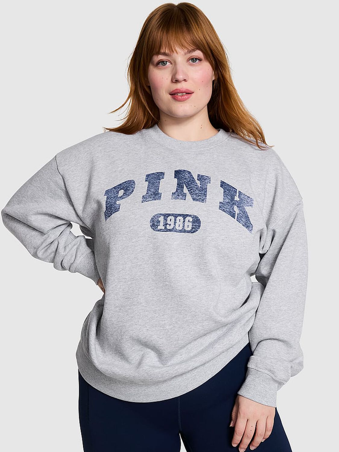 vs Pink Ivy Fleece Oversized Crew Sweatshirt Vs Medium Heather Grey 1 of 3 