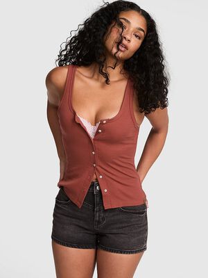 Relaxed Rib Button-Down Tank Top