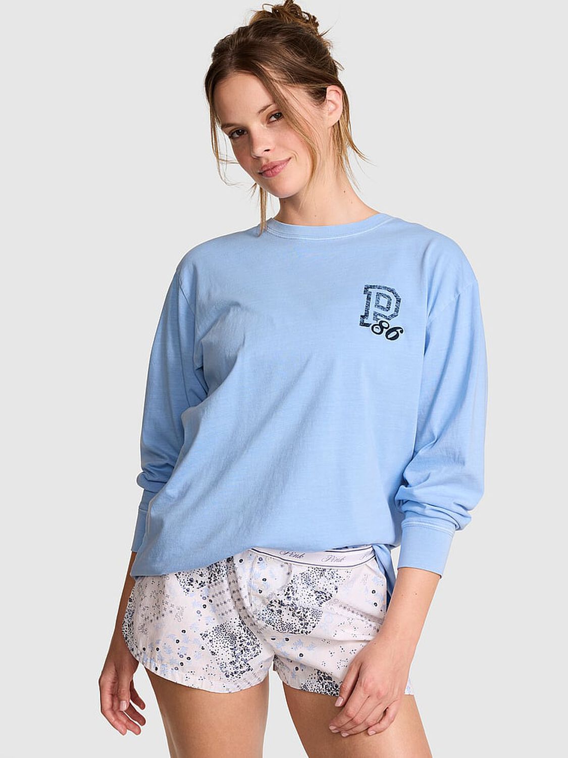 vs Pink Campus Cotton&trade; Long-Sleeve Tee Blue Dancer 1 of 3 
