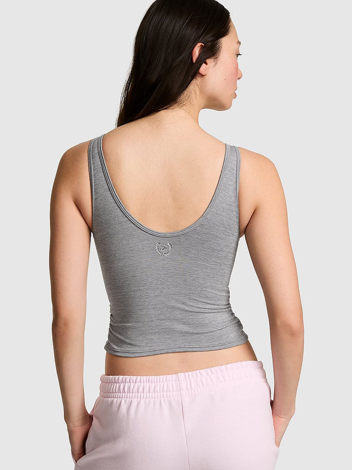 vs Pink PINK Relay&trade; Ruched Wrap Bra Tank Night Owl Grey 2 of 3 